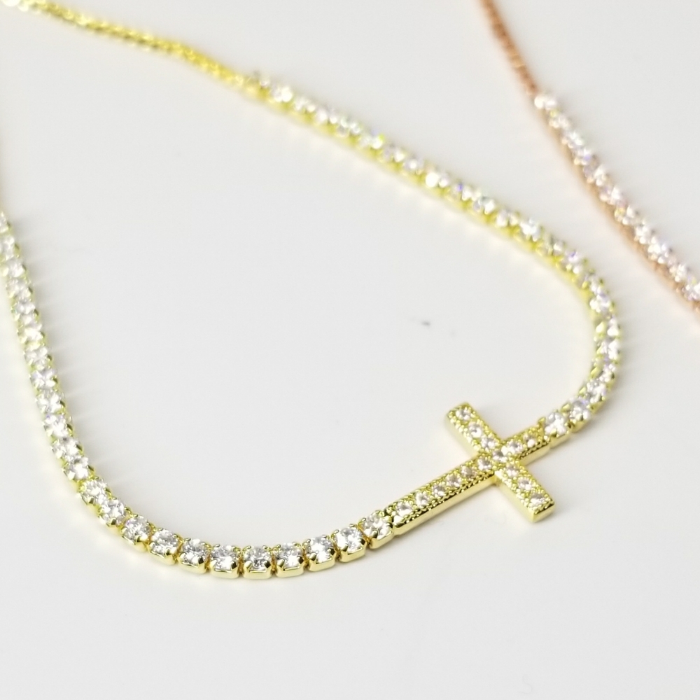 NEW Cross Pave CZ Diamond Slider Tennis Bracelet